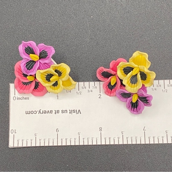 Colourful Pansy Flower Earrings - Picture 15 of 17